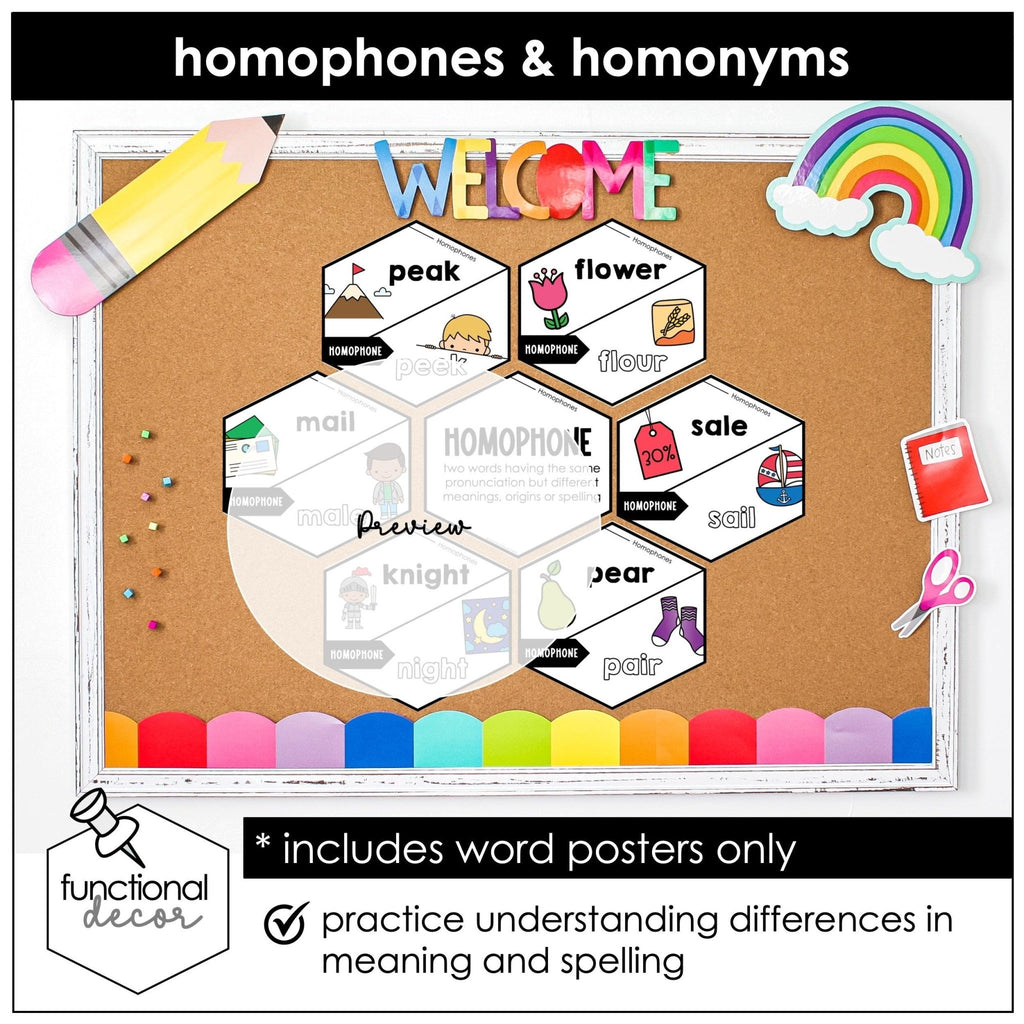 Homophones & Homonyms Posters | Vocabulary Word Meanings & Spelling - Hot Chocolate Teachables