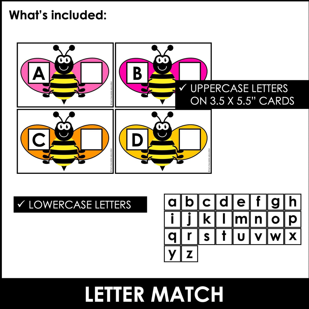 HONEY BEE - Alphabet Letter Match A to Z - Uppercase and Lowercase Letters - Hot Chocolate Teachables