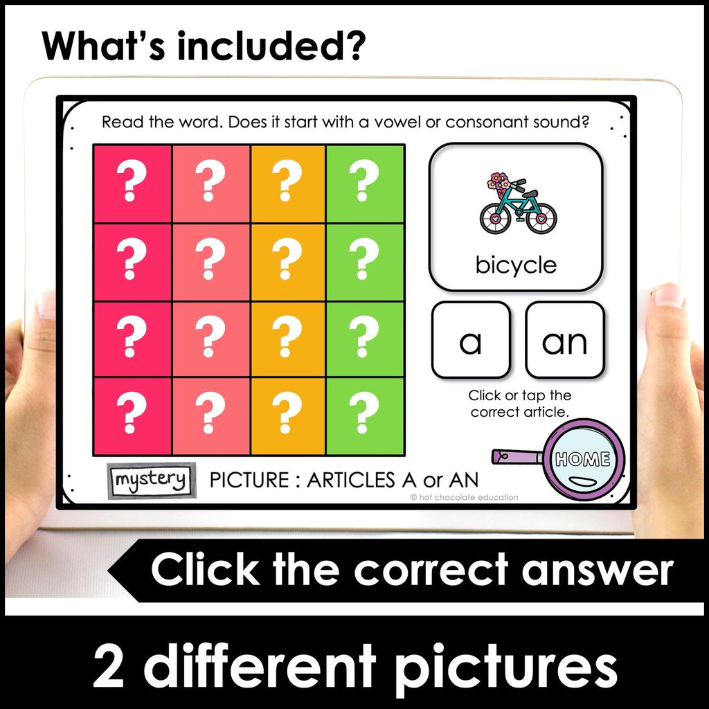 Indefinite Articles A or AN ? Grammar Boom Cards | Mystery Picture - Hot Chocolate Teachables