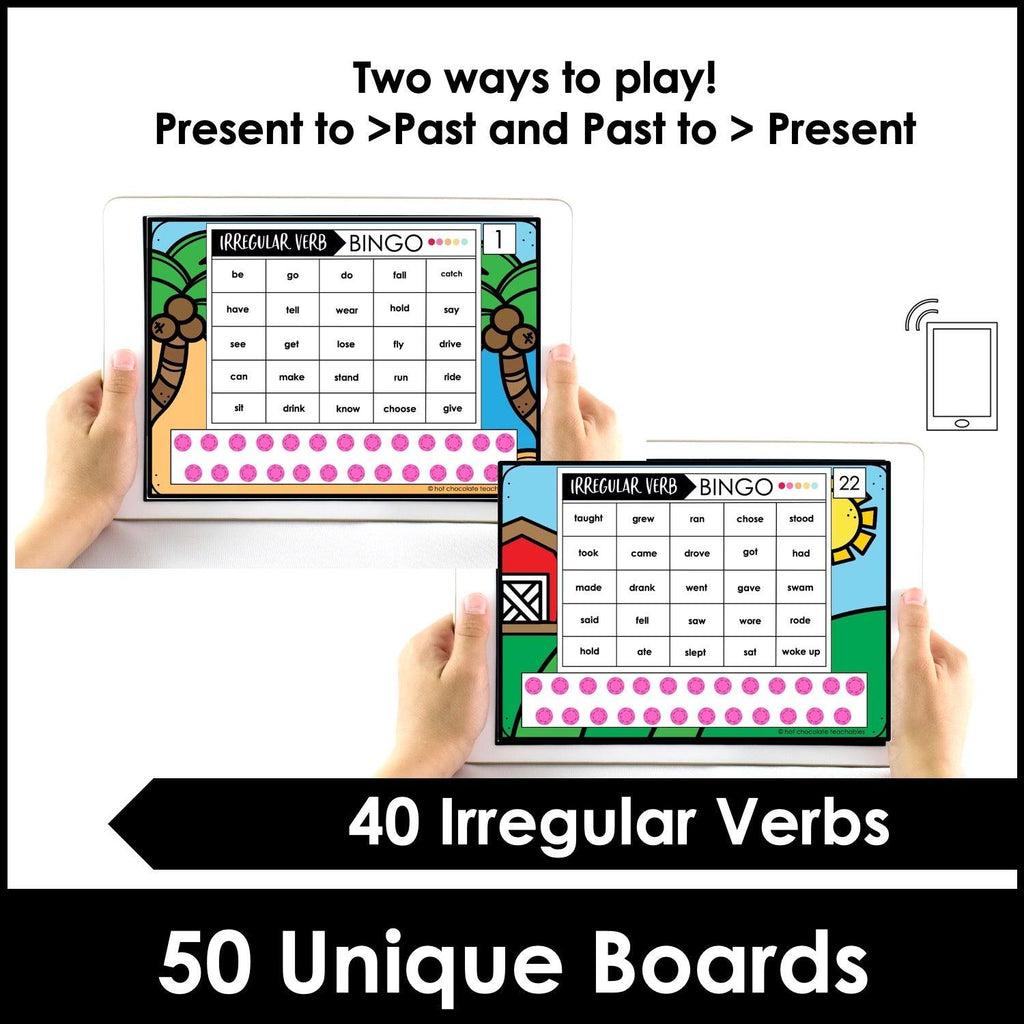 Irregular Verb Bingo Game - Boom Cards - Hot Chocolate Teachables