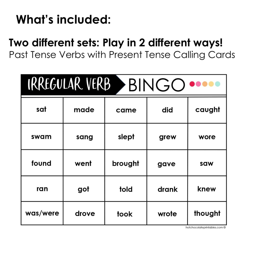 Irregular Verb BINGO Game: Past Simple - Hot Chocolate Teachables