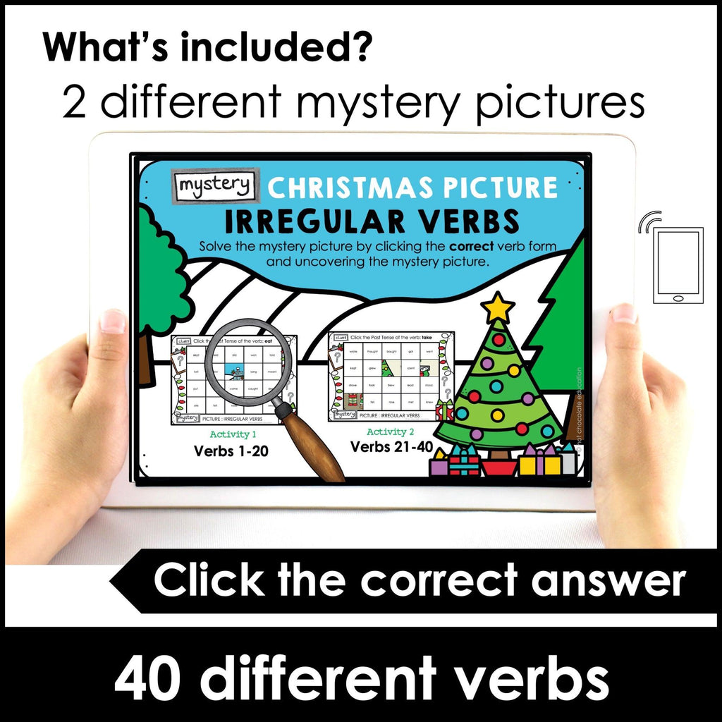 Irregular Verb Christmas Mystery Picture - Boom Cards - Hot Chocolate Teachables