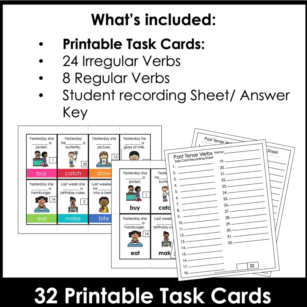 Irregular Verb Task Cards : Past Simple - Hot Chocolate Teachables