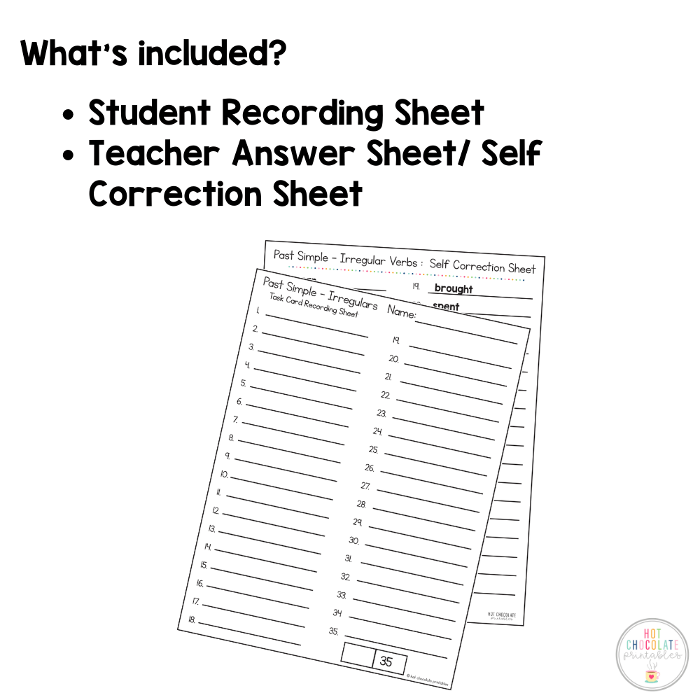 Irregular Verbs - Past Simple Task Cards - Hot Chocolate Teachables