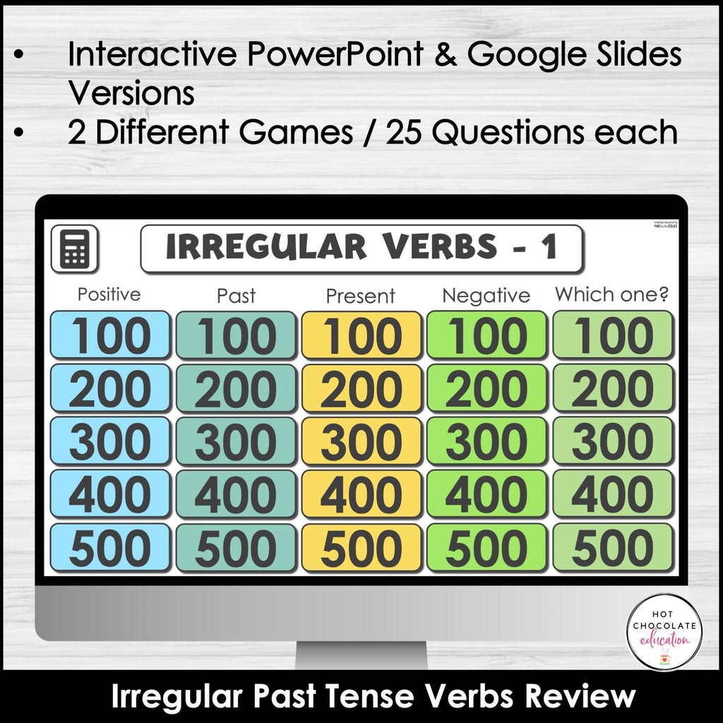 Irregular Verbs - Past Tense Review | Interactive Game Show PowerPoint + Google - Hot Chocolate Teachables