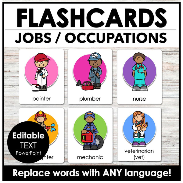 Jobs - Occupation - Career Flashcards | ESL Vocabulary Flash Cards - Editable - Hot Chocolate Teachables