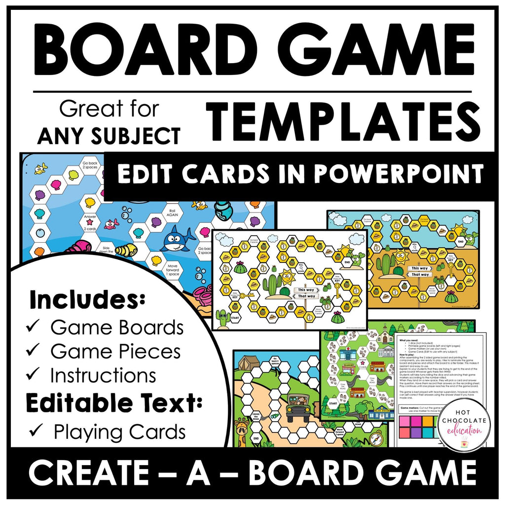 Make your own Board Games: Templates with Editable Cards | Use with any subject - Hot Chocolate Teachables