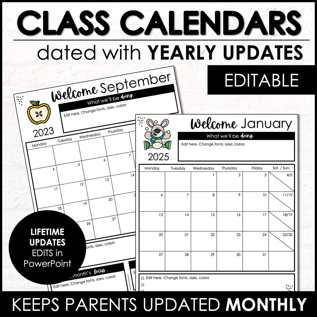 Monthly Calendar & Newsletter Parent Communication Bundle - Editable with yearly updates - Hot Chocolate Teachables