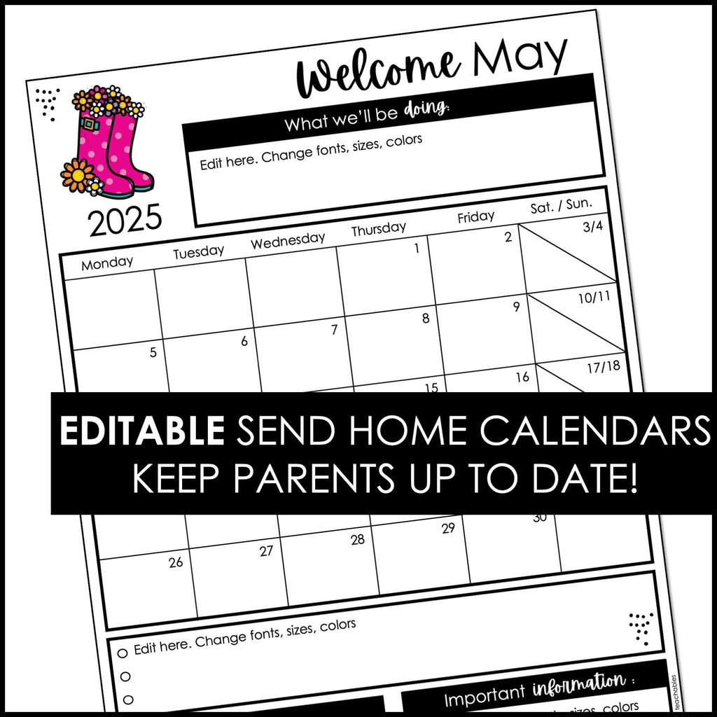 Monthly Calendar Template Pages - Editable in PowerPoint (with Yearly Updates) - Hot Chocolate Teachables