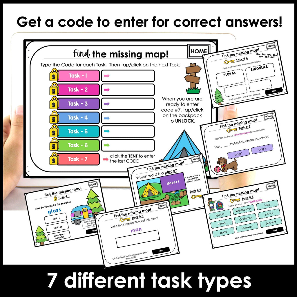 Noun Review Escape Activity Boom Cards™- Plural, Possessive, Common & Proper - Hot Chocolate Teachables