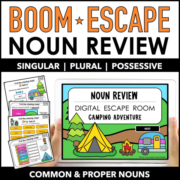 Noun Review Escape Activity Boom Cards™- Plural, Possessive, Common & Proper - Hot Chocolate Teachables