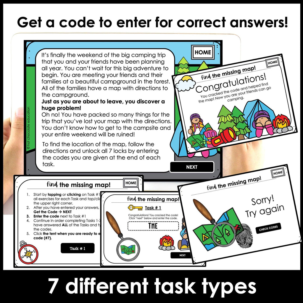 Noun Review Escape Activity Boom Cards™- Plural, Possessive, Common & Proper - Hot Chocolate Teachables