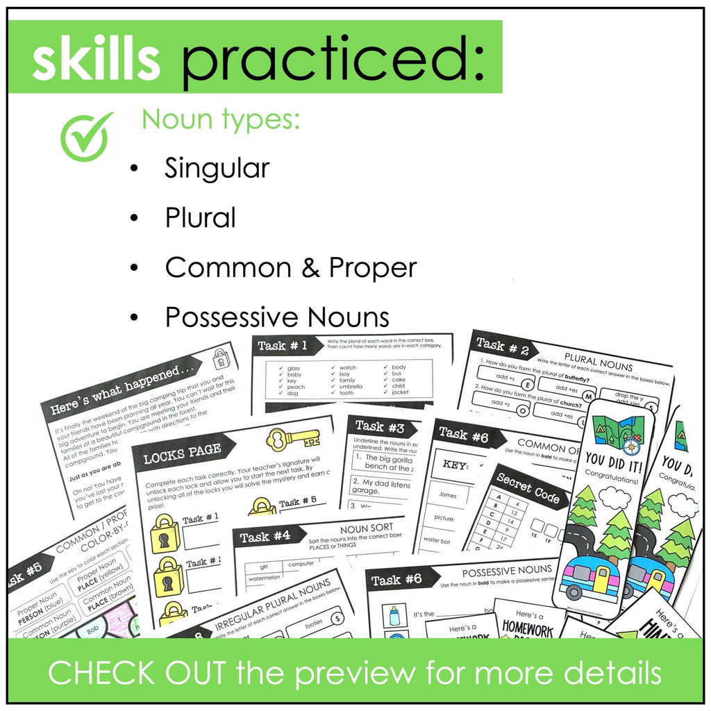 Noun Review Escape - Plural - Possessive - Common & Proper Nouns ELL /EFL / ESL - Hot Chocolate Teachables