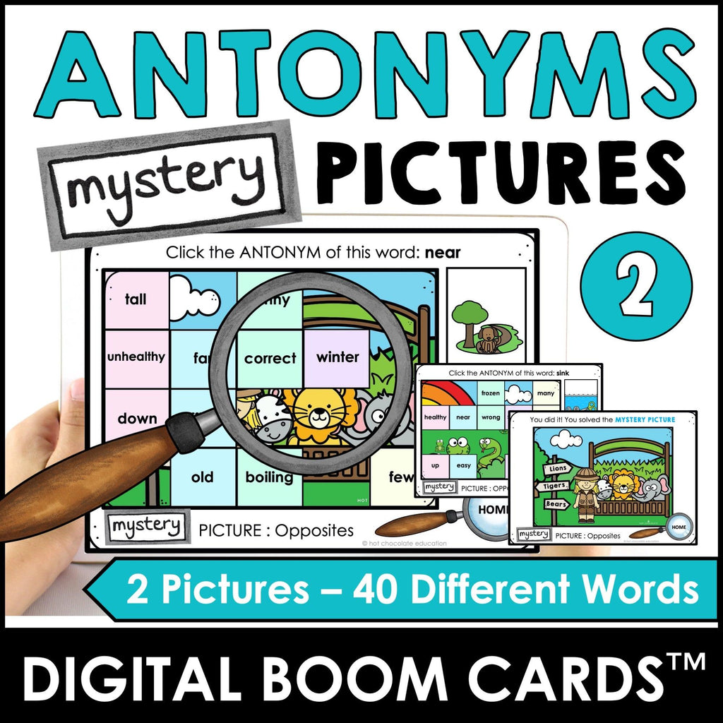 Opposite Words | Antonym Mystery Picture Boom Cards™ BUNDLE - Hot Chocolate Teachables