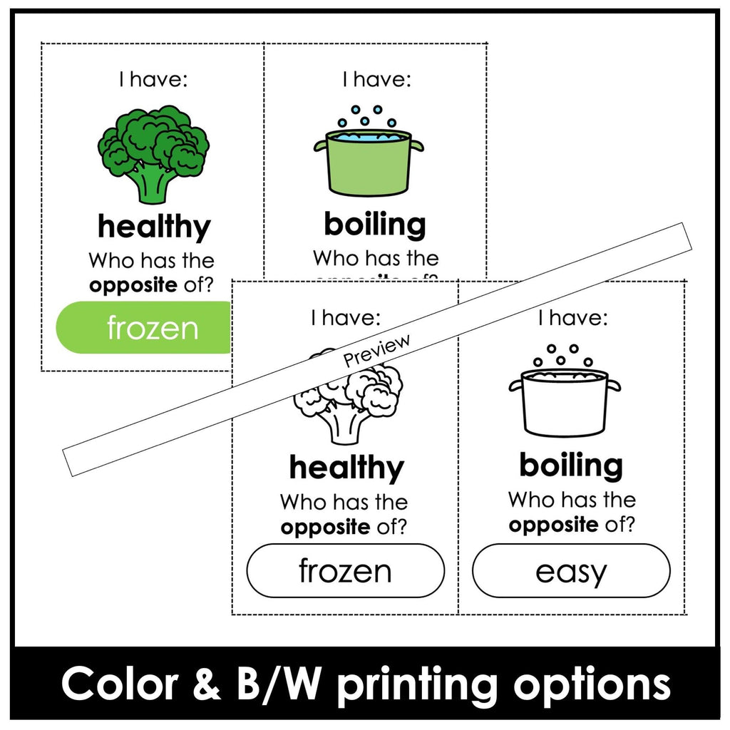 Opposite Words Card Game - I have-Who Has? Antonyms - Hot Chocolate Teachables