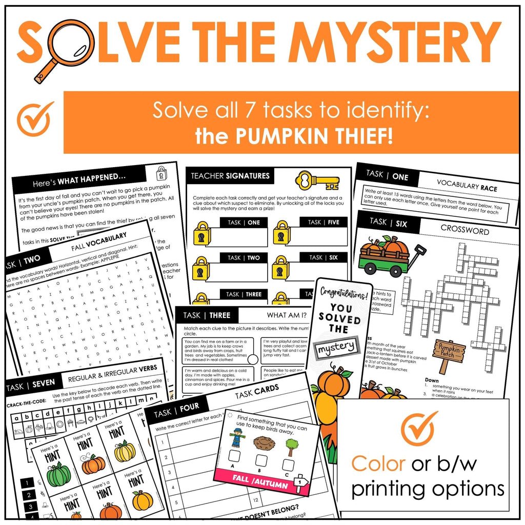 Parts of Speech - Fall Vocabulary - Escape Room - Solve the Mystery Activity - Hot Chocolate Teachables