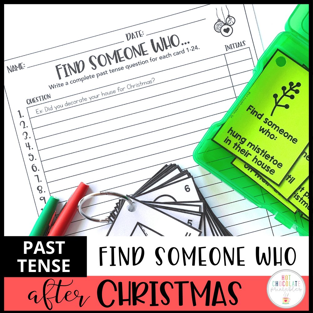 Past Simple: Find Someone Who - Christmas Theme Speaking Activity - Hot Chocolate Teachables