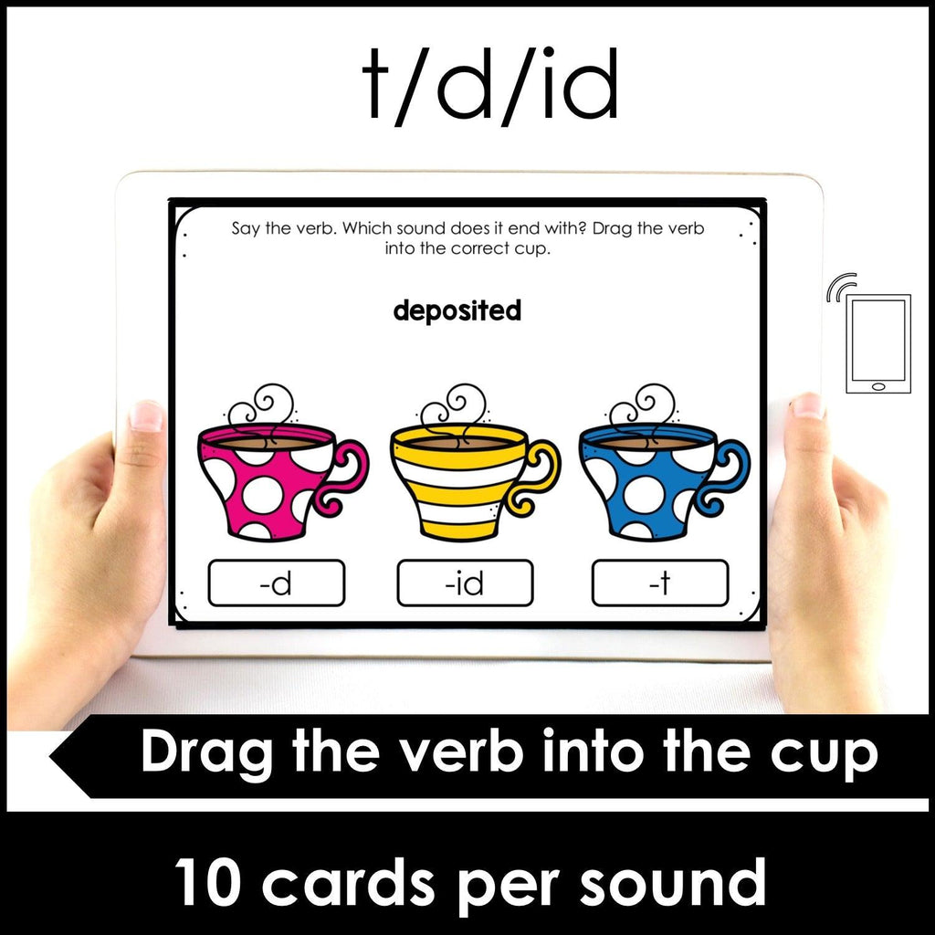 Past Simple Verb Ending Sound BOOM CARDS™: -t-/d-/id - Hot Chocolate Teachables