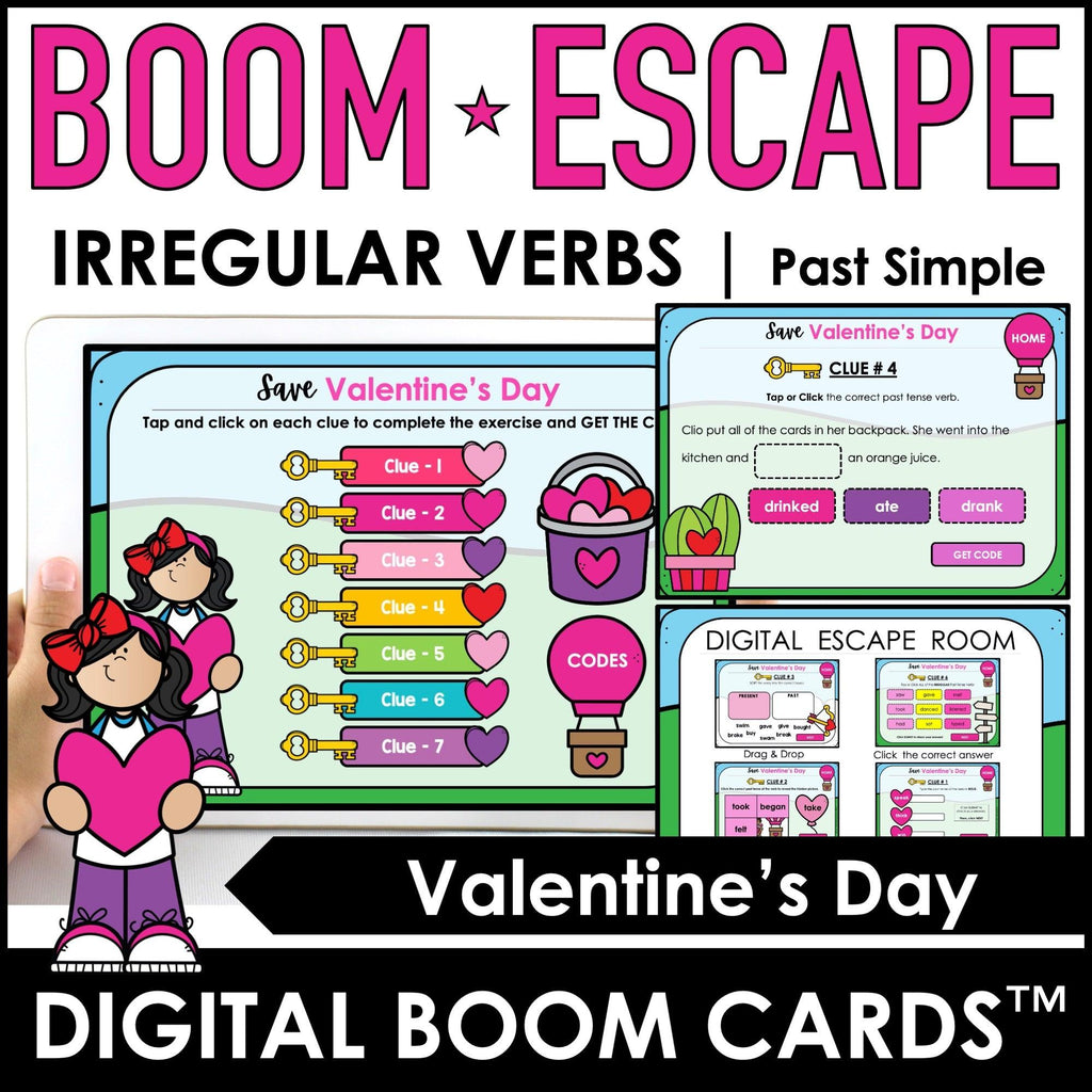 Past Tense Irregular Verb BOOM CARDS – Valentine's Day Escape Room - Hot Chocolate Teachables