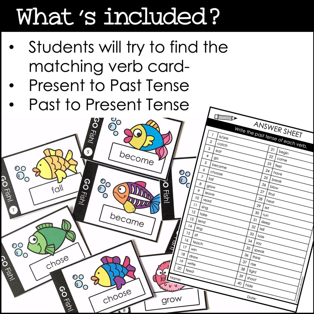 Past Tense Irregular Verbs - GO FISH Card Game for ESL / EFL / ELL - Hot Chocolate Teachables