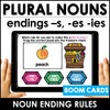 Plural Noun Rules BOOM CARDS™ - for Regular nouns -s, -es, -ies endings - Hot Chocolate Teachables