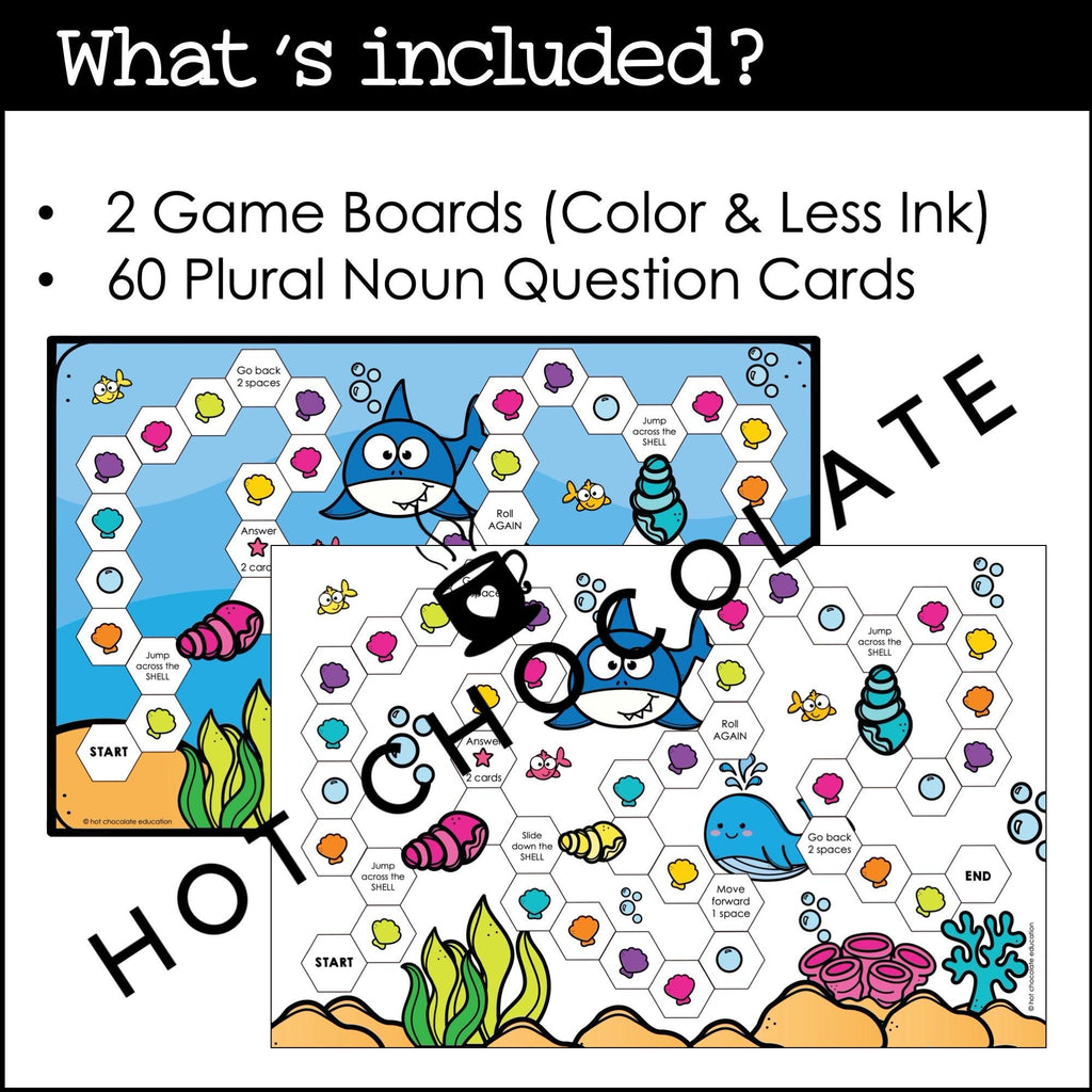 Plural Noun Spelling Rules - Board Game for Regular Endings s- -es -ies - Hot Chocolate Teachables