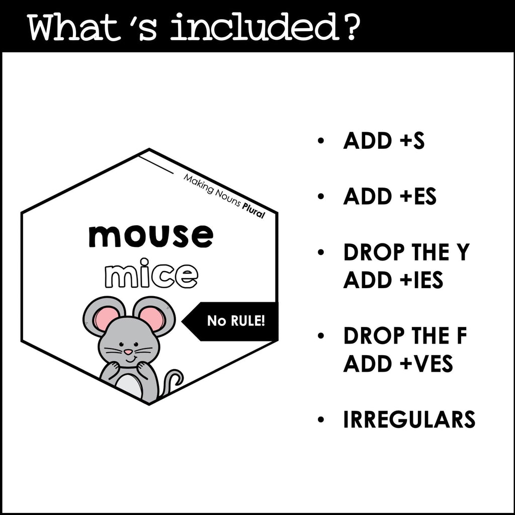 Plural Noun Spelling Rules Posters -Bulletin Board - s, es, ies, ves & Irregular - Hot Chocolate Teachables