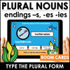 Plural Noun Spelling Rules | Regular nouns -s, -es, -ies endings - BOOM CARDS - Hot Chocolate Teachables