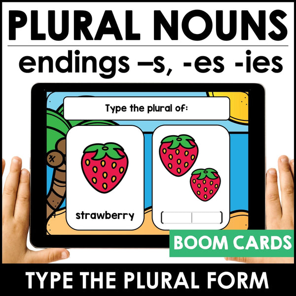 Plural Noun Suffix BOOM CARDS™ - for Regular nouns -s, -es, -ies endings - Hot Chocolate Teachables