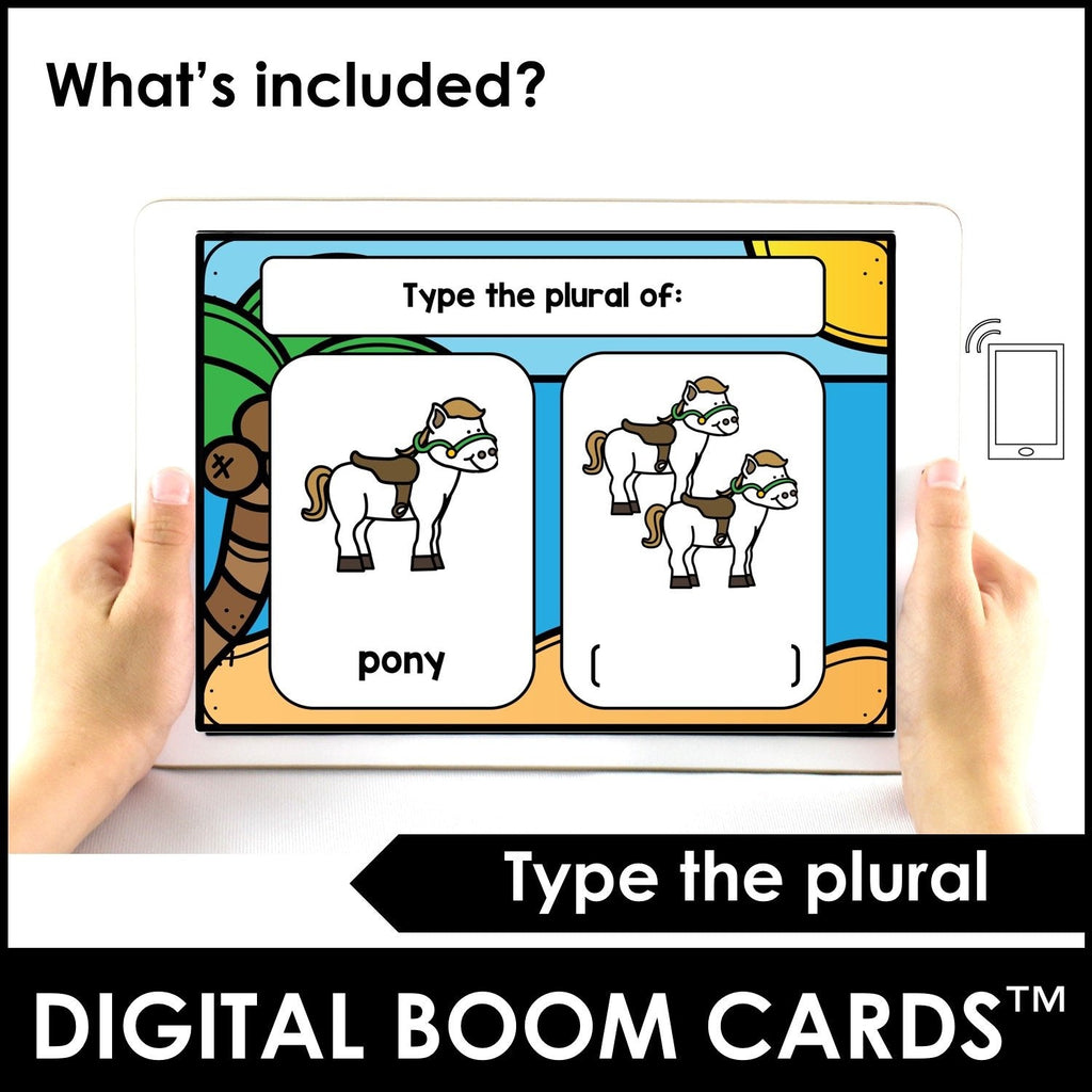 Plural Noun Suffix BOOM CARDS™ - for Regular nouns -s, -es, -ies endings - Hot Chocolate Teachables