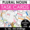 Plural Noun Task Cards | Spelling Patterns -s, -es, -ies endings - Hot Chocolate Teachables