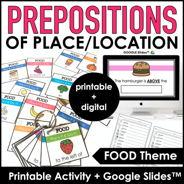 Prepositions of Place - Activity Cards & Google Slides™ (Food theme) - Hot Chocolate Teachables