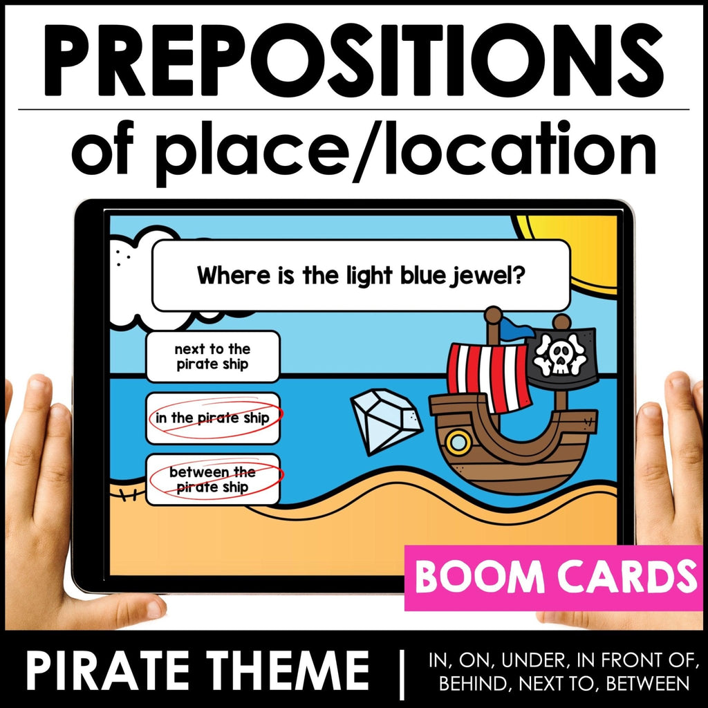 Prepositions of Place Boom Cards™ Pirate Theme Digital Task Cards - Hot Chocolate Teachables