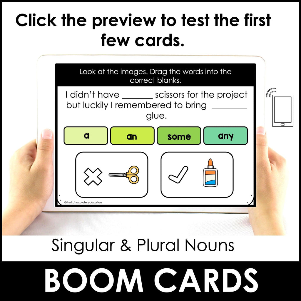 Quantifiers: A, An, Some, Any - Countable and Uncountable Nouns | Boom cards™ - Hot Chocolate Teachables