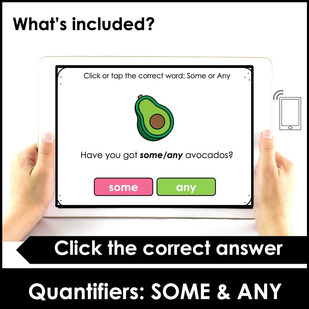 QUANTIFIERS: Some & Any BOOM CARDS - Hot Chocolate Teachables