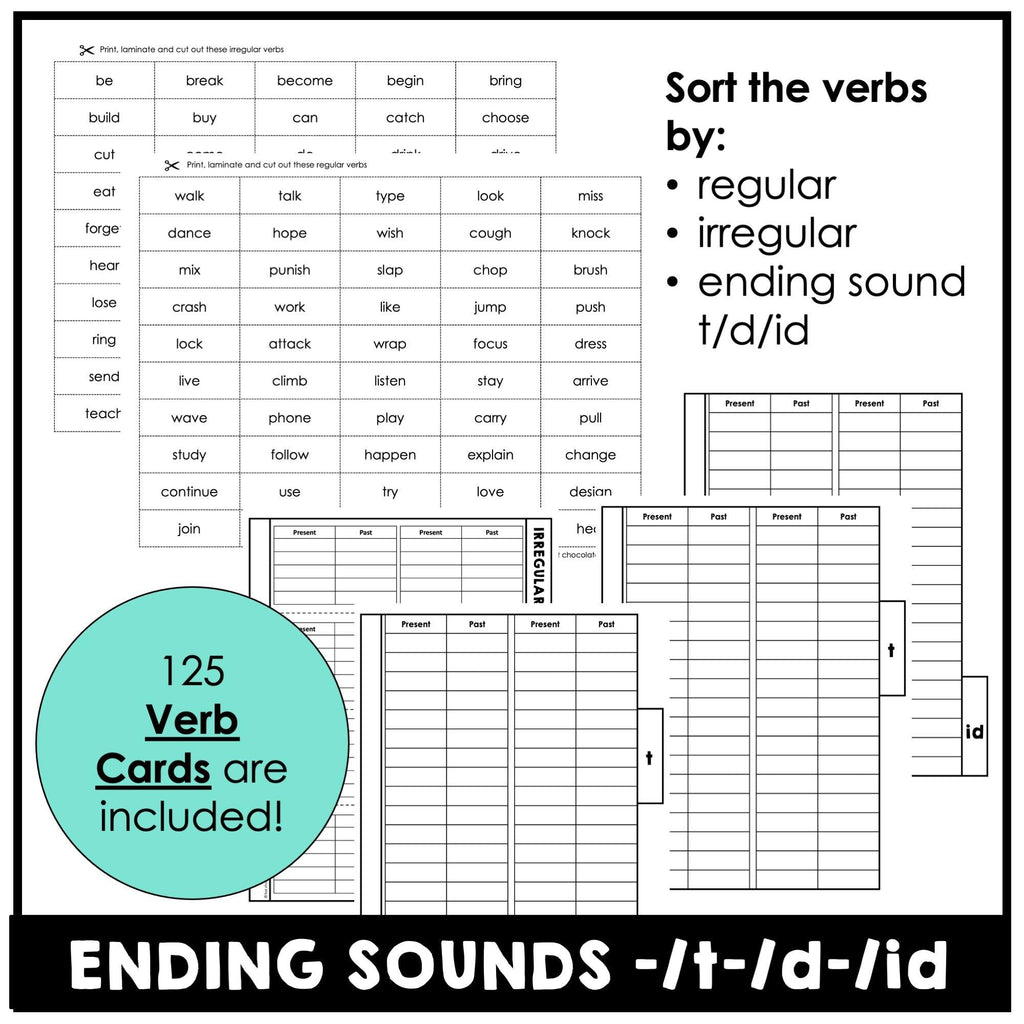 Regular and Irregular Past Tense Verb Notebook - Ending Pronunciations -t -d -id - Hot Chocolate Teachables