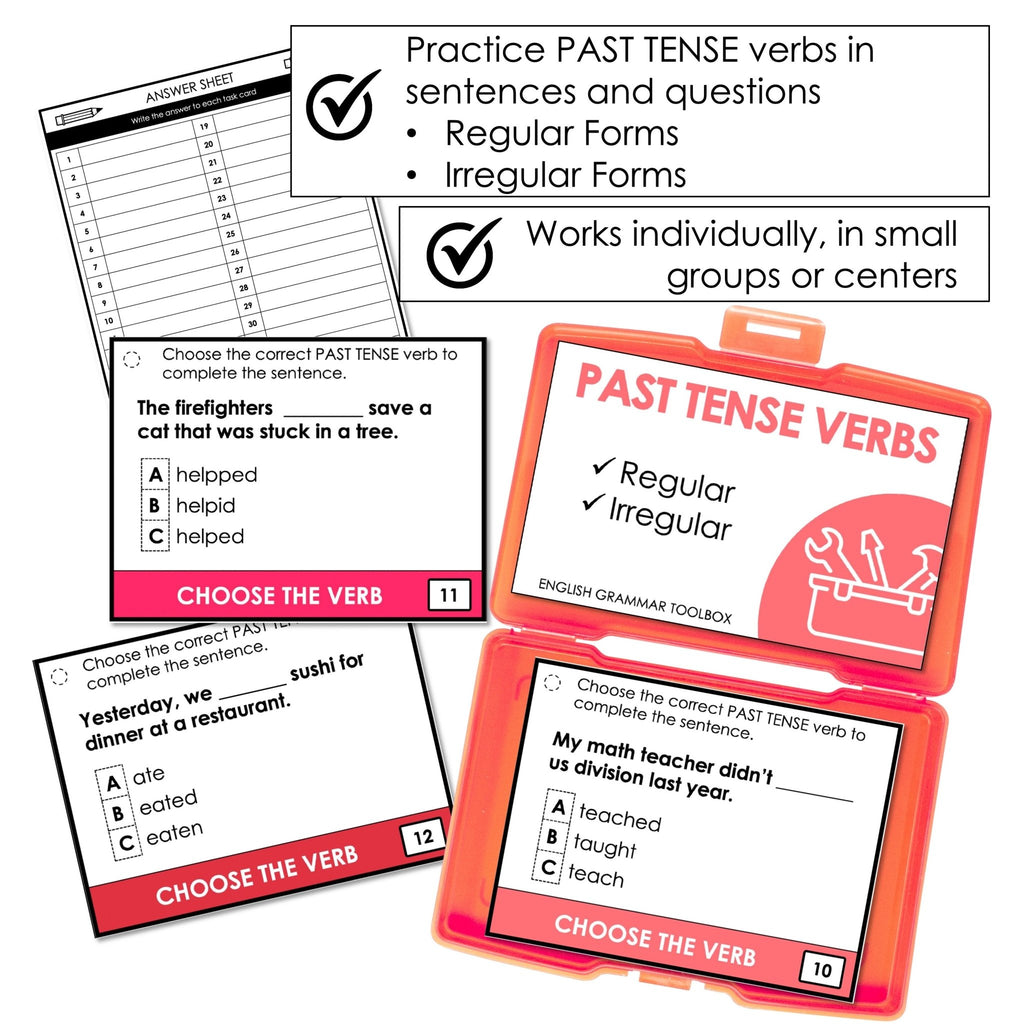 Regular and Irregular Past Tense Verb Task Cards | Sentences and Questions - Hot Chocolate Teachables