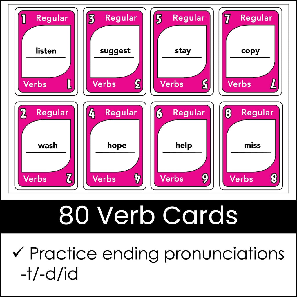 Regular Past Tense Verb Card Game - Ending Pronunciations -t -d -id - Hot Chocolate Teachables