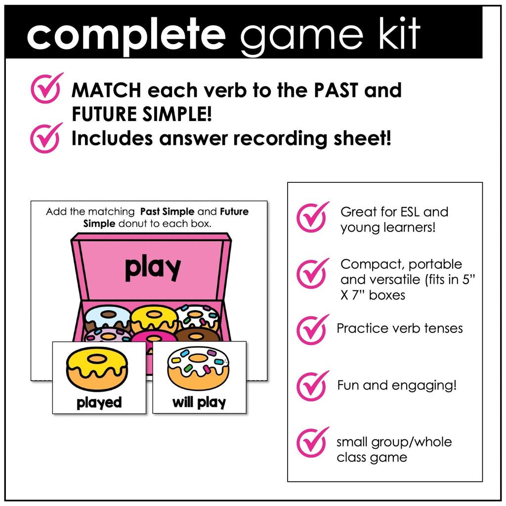 Regular Verb Matching Activity - Present Simple, Past Simple and Future Tenses - Hot Chocolate Teachables