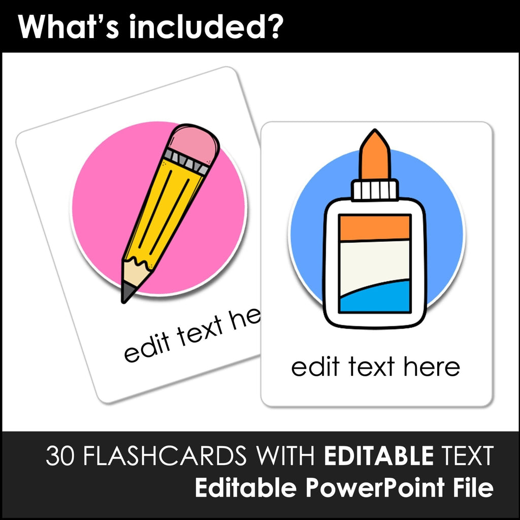 School & Classroom Vocabulary Word Flashcards with Editable Text - FLASH CARDS - Hot Chocolate Teachables