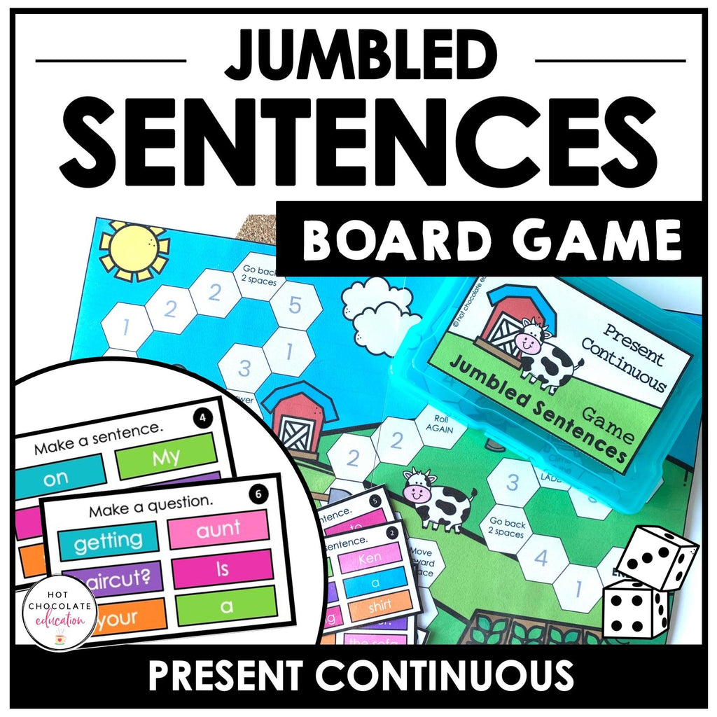 Sentence Building Board Game | Present Continuous - Hot Chocolate Teachables