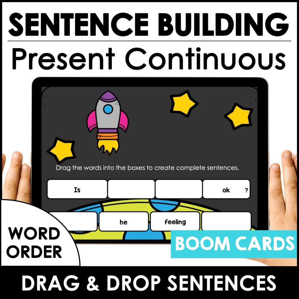 Sentence Building | Present Continuous Sentences: Boom Cards - Hot Chocolate Teachables