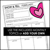 Show and Tell Year Long Topic Prompts - Monthly Speaking Activities - Hot Chocolate Teachables