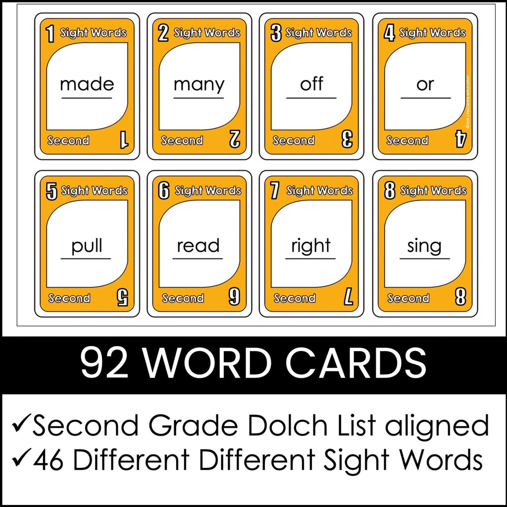 Sight Word Card Game | 2nd Grade Dolch Aligned - Plays like UNO - Hot Chocolate Teachables