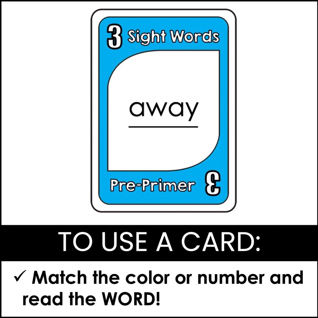 Sight Word Card Game | Pre-Primer Dolch Aligned - Plays like UNO - Hot Chocolate Teachables