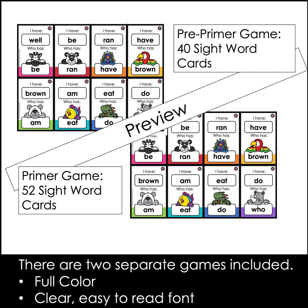 Sight Words - I have.... Who has? Reading Card Games (Pre-Primer & Primer) - Hot Chocolate Teachables