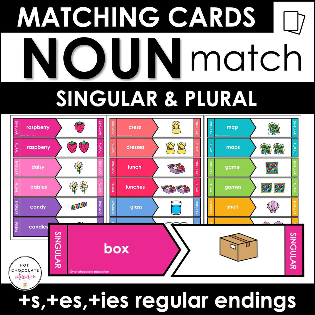 Singular and Plural Noun Suffixes - Matching Activity | -s, -es, -ies endings - Hot Chocolate Teachables