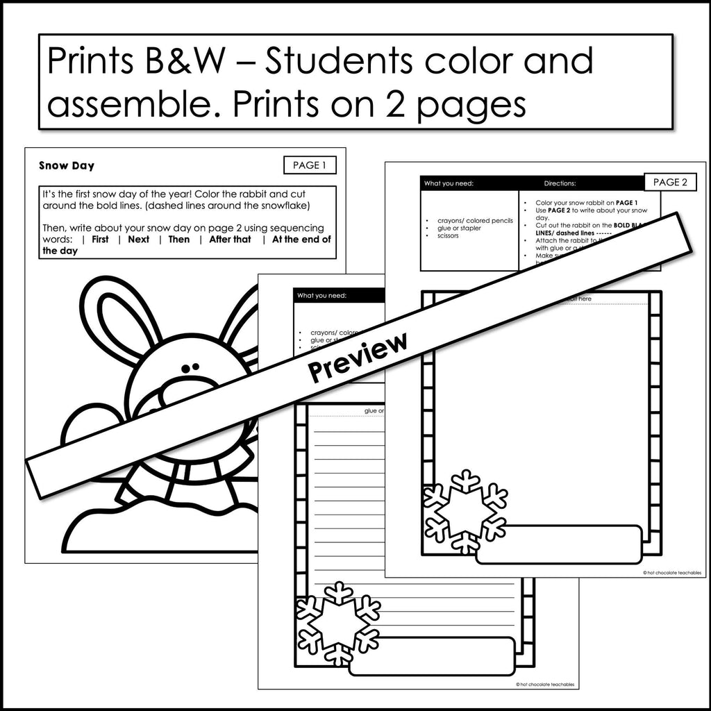 Snow Day Craft | Past Tense Narrative Writing Activity ELA / ESL / EFL - Hot Chocolate Teachables