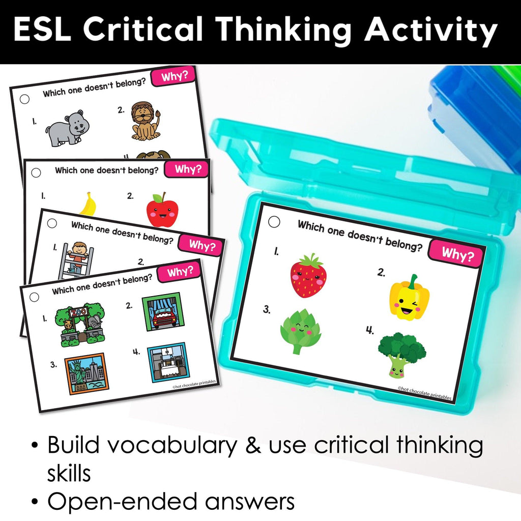 Speaking Activity Task Cards: Odd one out - Which object doesn't belong and why? - Hot Chocolate Teachables