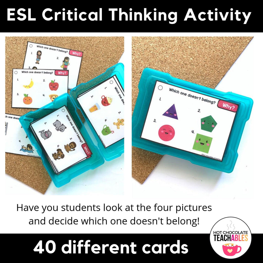 Speaking Activity Task Cards: Odd one out - Which object doesn't belong and why? - Hot Chocolate Teachables